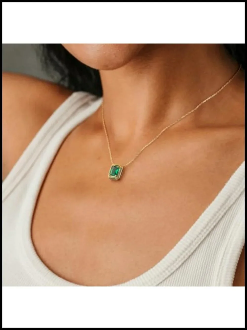 2CT Lab Grown Emerald Pendant Necklace, 925 Sterling Silver with 14K Gold